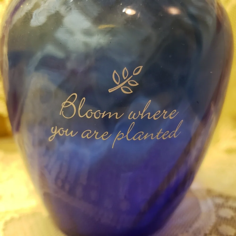Vintage Cobalt Blue Glass Vase Isaiah 35:1,2 Bloom